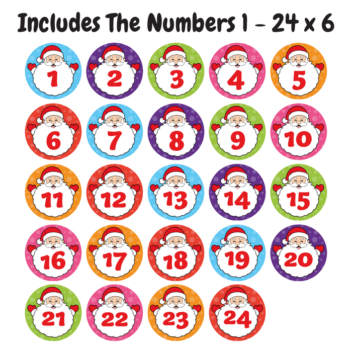 Santa Christmas Countdown Advent Number Stickers 1-24