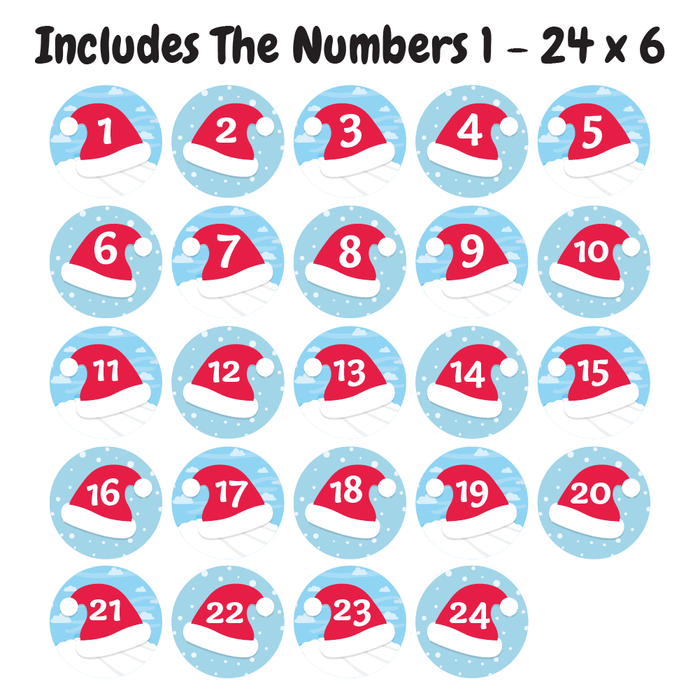 Christmas Hat Countdown Advent Number Stickers