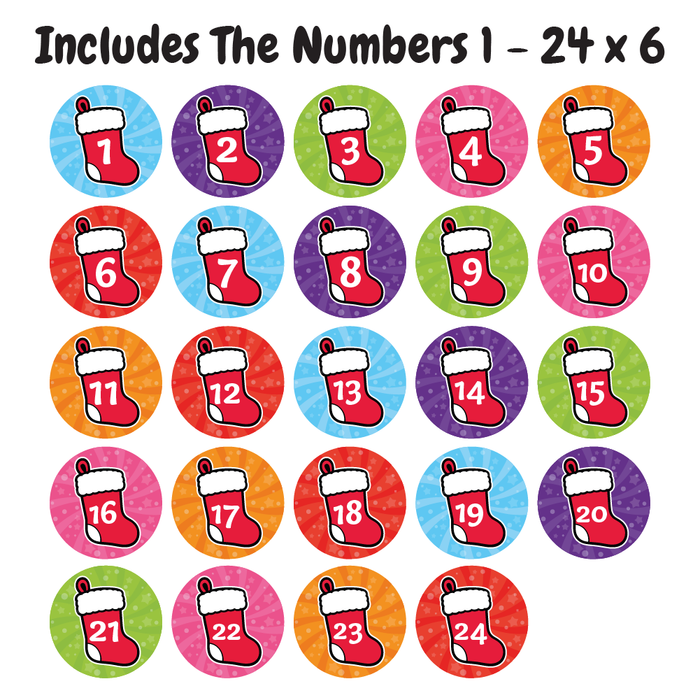 Christmas Stocking Countdown Advent Number Stickers 1-24