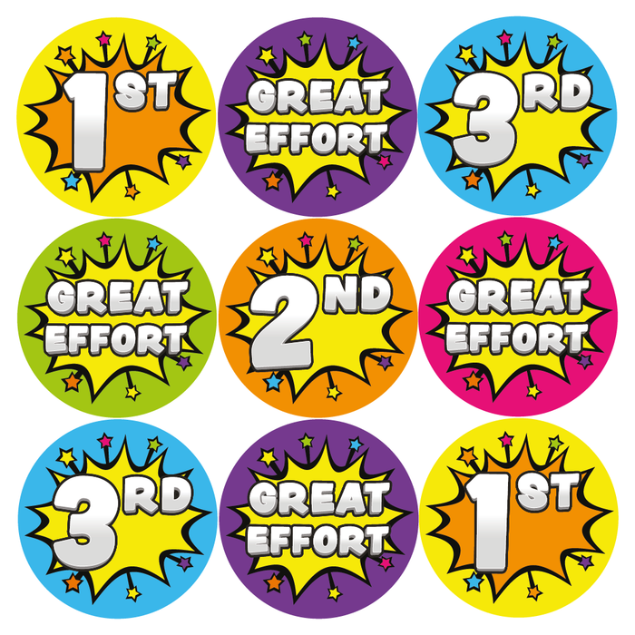 1st, 2nd, 3rd Place, Great Effort Sports Day Reward Stickers