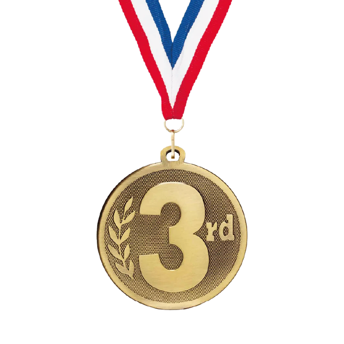 Sports Day Medal 45mm, Gold - 1st, Silver - 2nd or Bronze - 3rd, Includes Ribbon