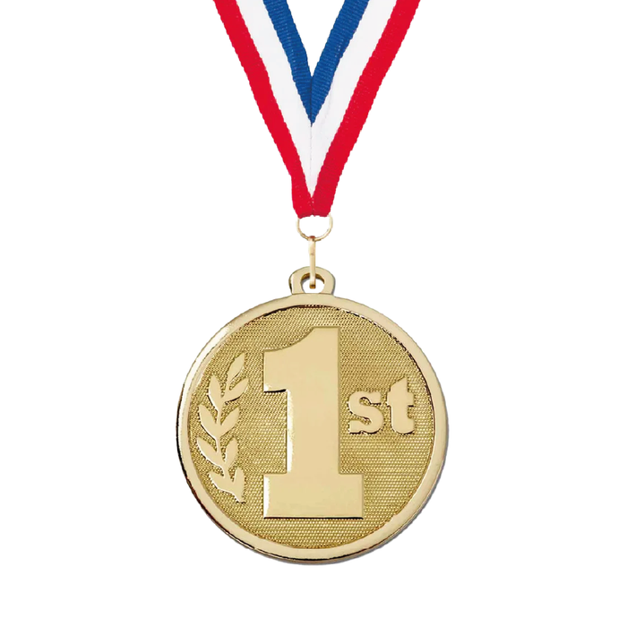 Sports Day Medal 45mm, Gold - 1st, Silver - 2nd or Bronze - 3rd, Includes Ribbon
