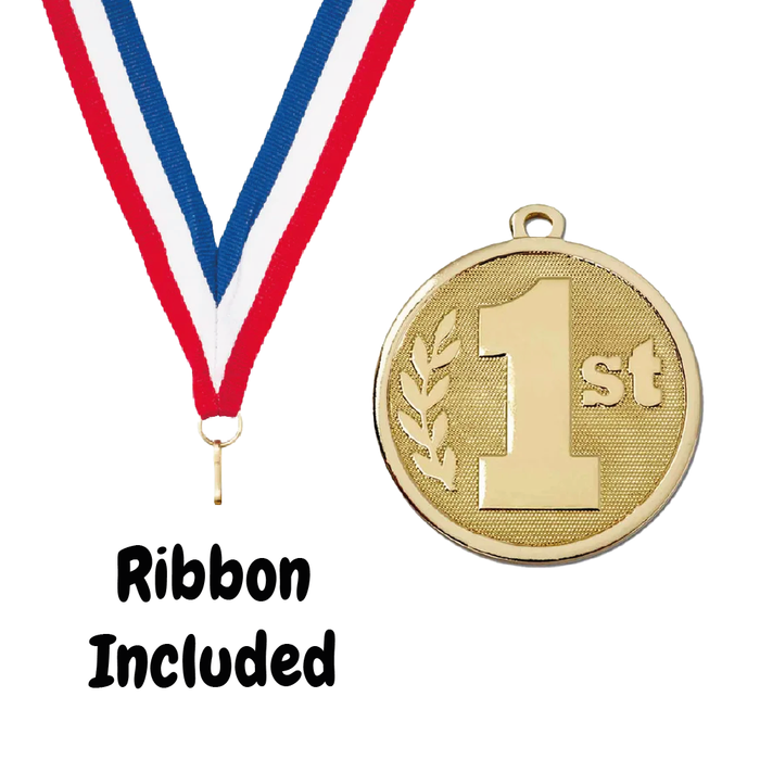 Sports Day Medal 45mm, Gold - 1st, Silver - 2nd or Bronze - 3rd, Includes Ribbon