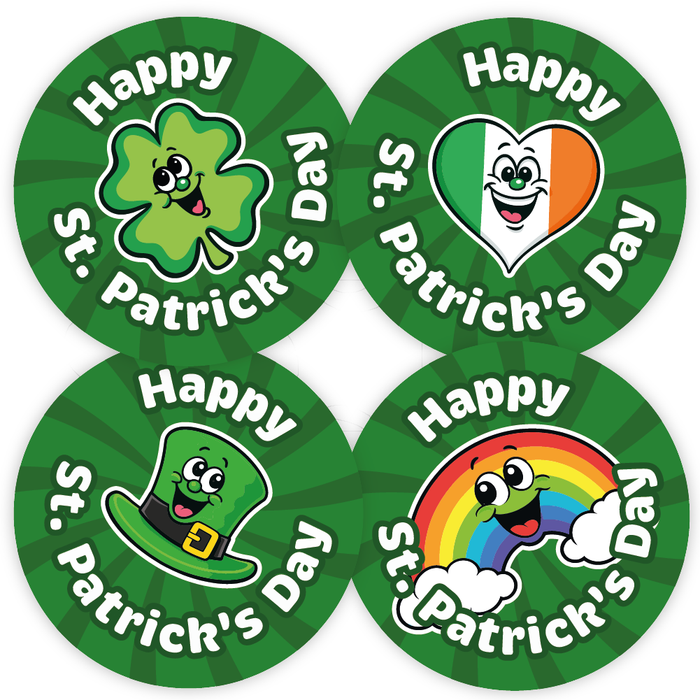 144 Happy St. Patrick's Day Irish Luck Stickers for Crafts, Party Bags and Sweet Cones 30mm