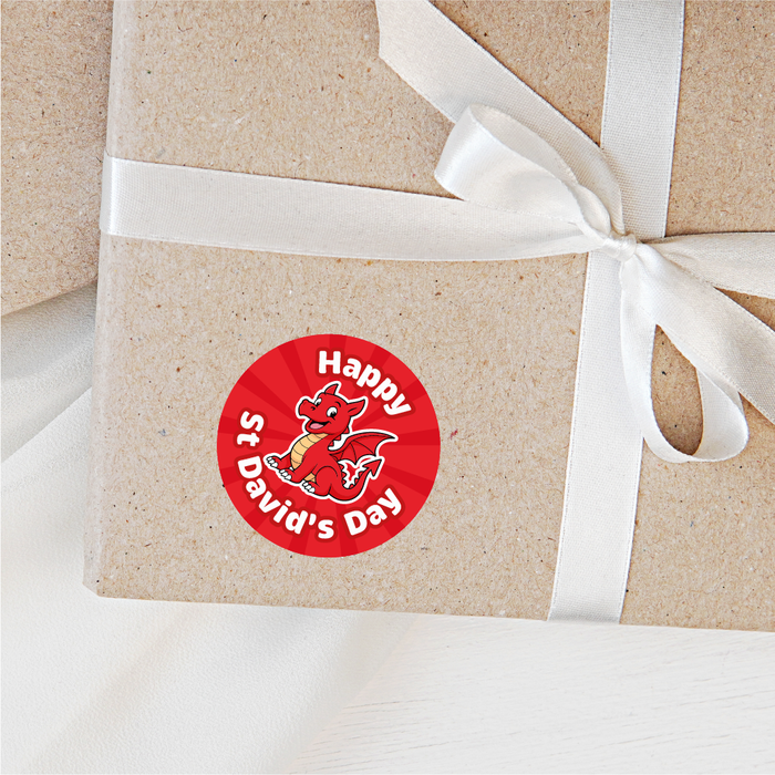 144 Happy St David's Day Welsh Dragon Stickers for Crafts, Party Bags and Sweet Cones 30mm