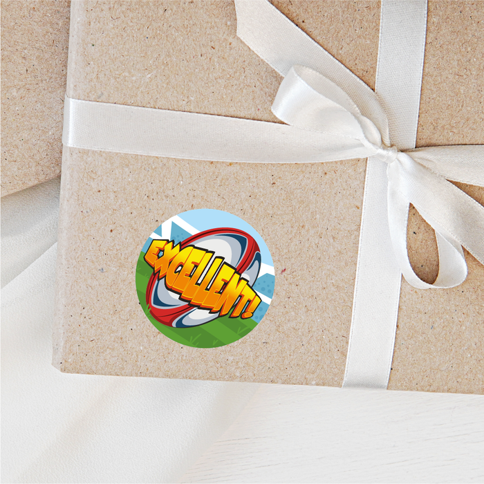 144 Rugby Ball Praise Words Reward Stickers for PE Teachers and Rugby Coaches 30mm