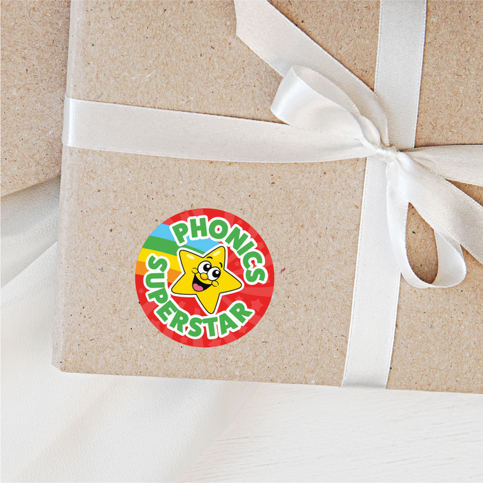 144 Phonics Superstar Rainbow Reward Stickers for School Teachers 30mm