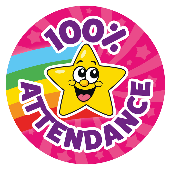 144 100% Attendance Star Reward Stickers for School Teachers 30mm