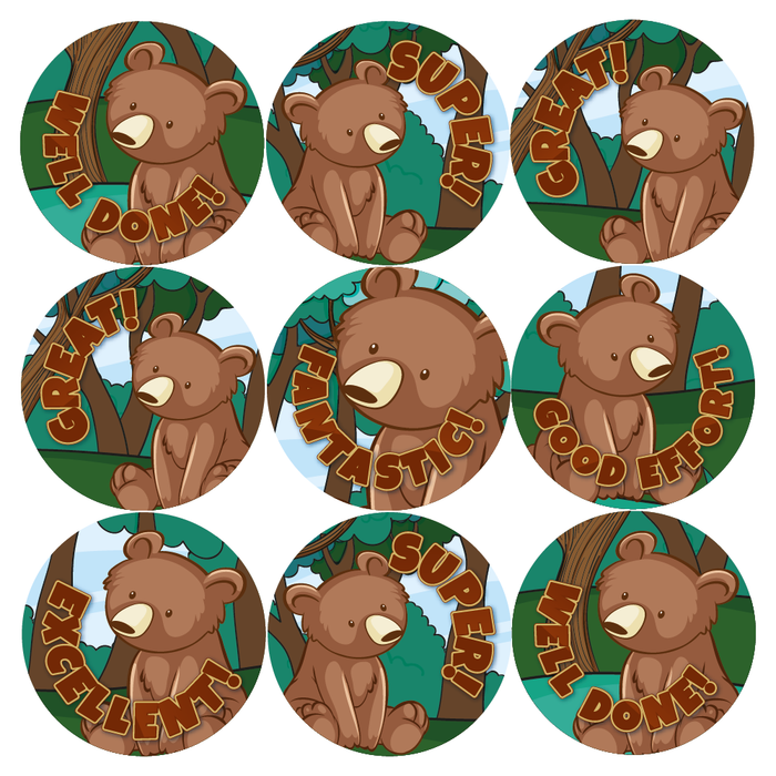 Cute Woodland Bear Praise Words Reward Stickers