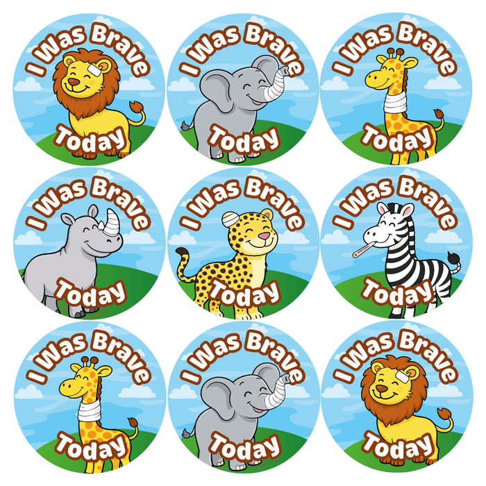 144 Safari Animals Bravery Reward Stickers for Teachers, Parents, Doctors and Nursery 30mm
