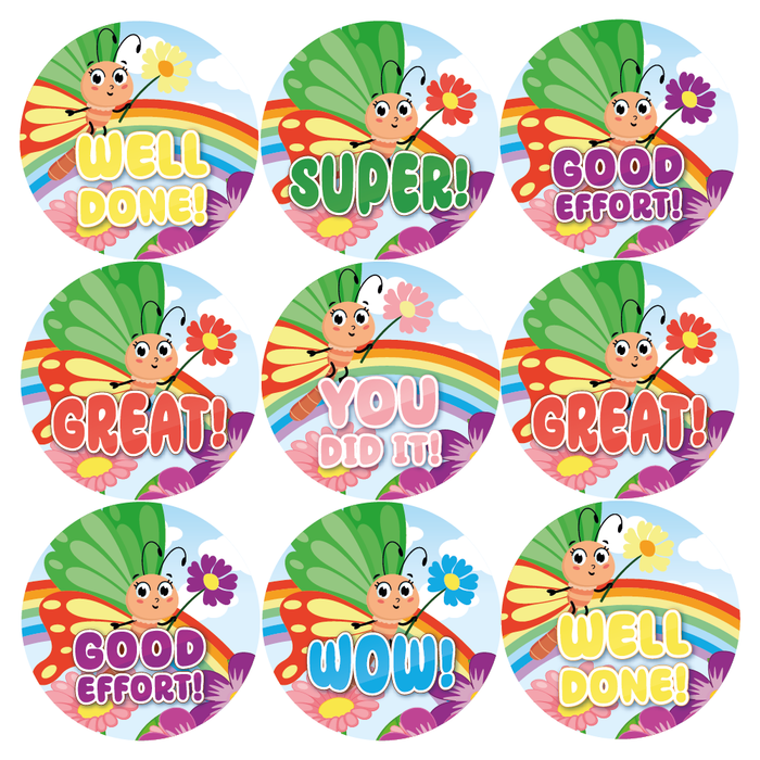 Happy Butterfly Praise Words Reward Stickers