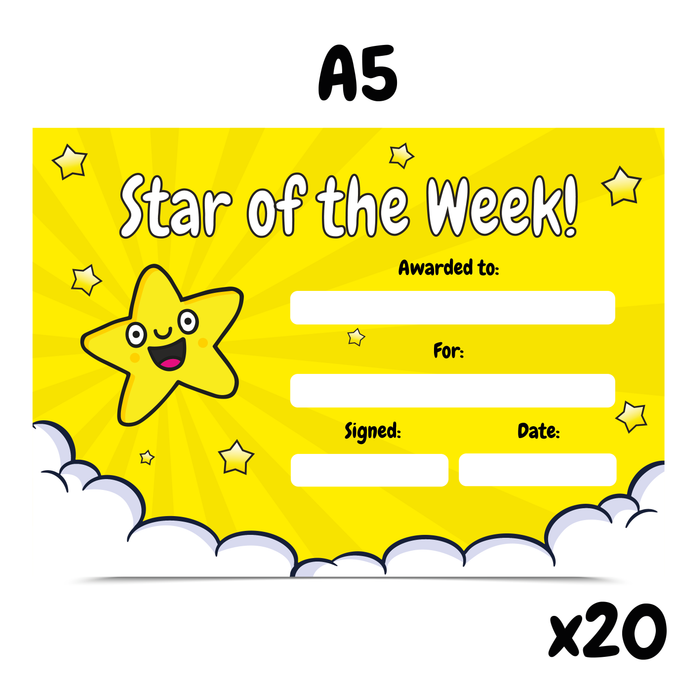 20 Star of the Week Award Certificates (A5)