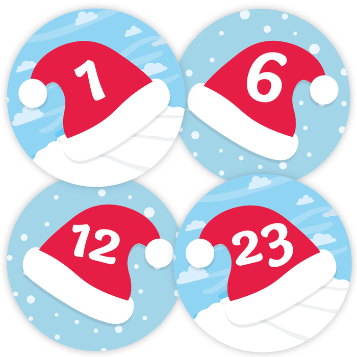 Christmas Hat Countdown Advent Number Stickers