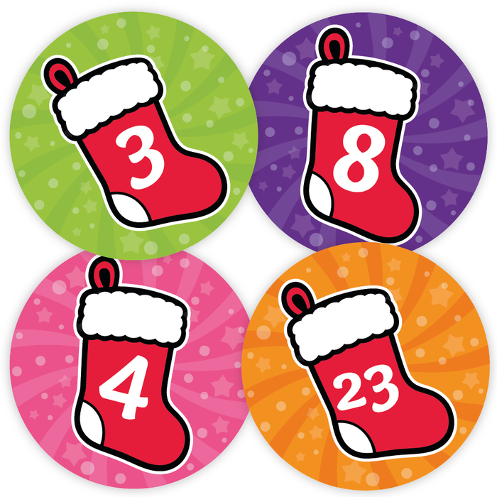 Christmas Stocking Countdown Advent Number Stickers 1-24