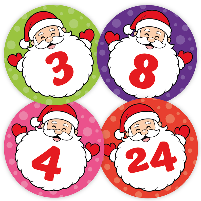 Santa Christmas Countdown Advent Number Stickers 1-24