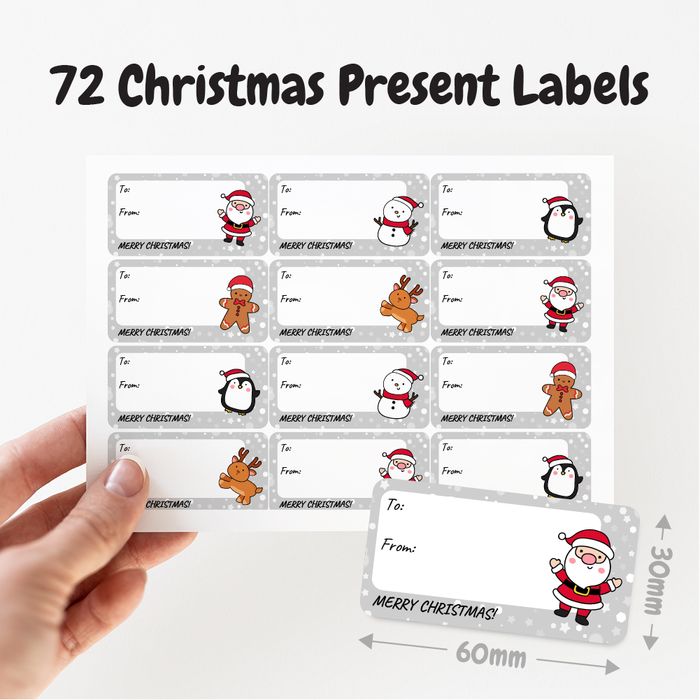 Cute Christmas Present Labels 60mm x 30mm, 72 Stickers