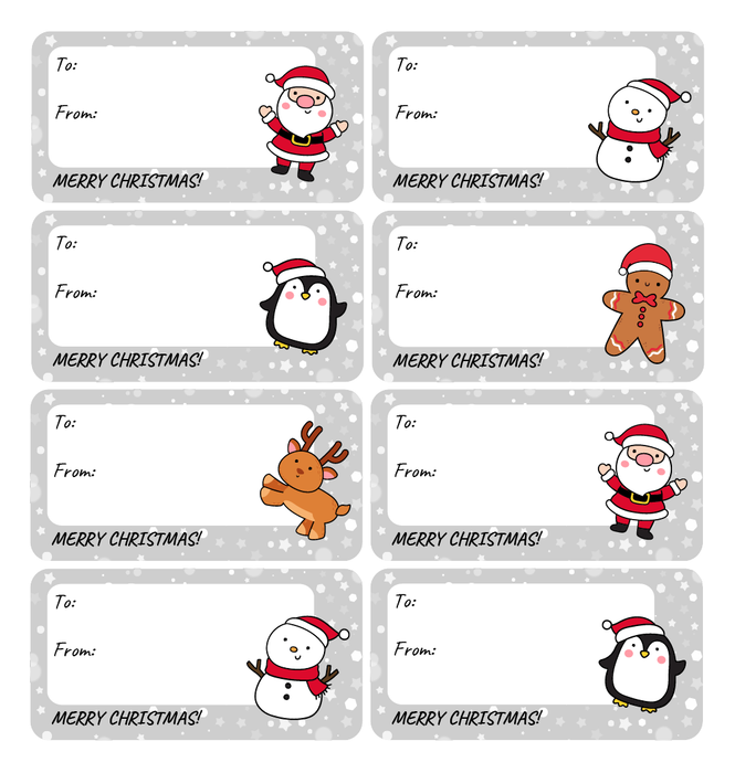 Cute Christmas Present Labels 60mm x 30mm, 72 Stickers