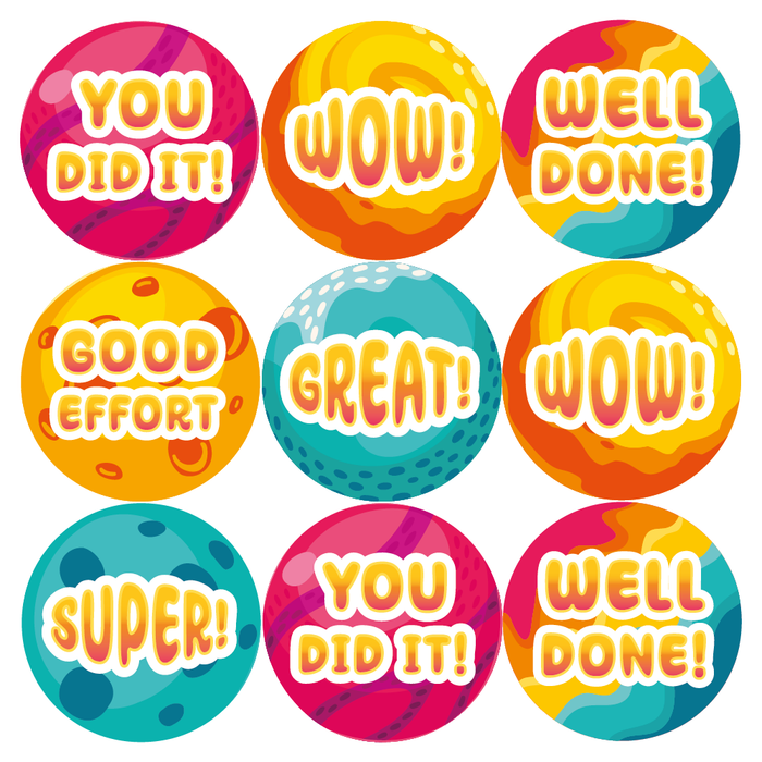 Colourful Planets Praise Words Reward Stickers