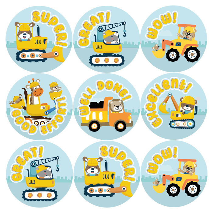 Cute Construction Praise Words Reward Stickers