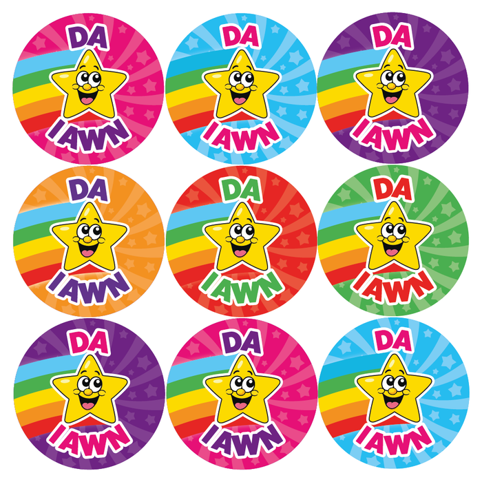 144 Da Iawn Welsh Rainbow Star Reward Stickers for School Teachers and Parents 30mm