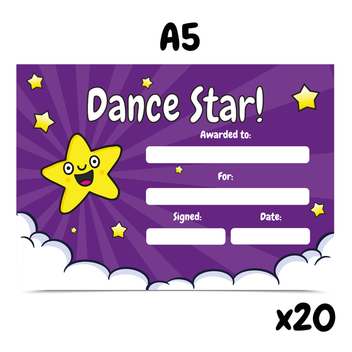 20 Dance Star Reward Certificates (A5)