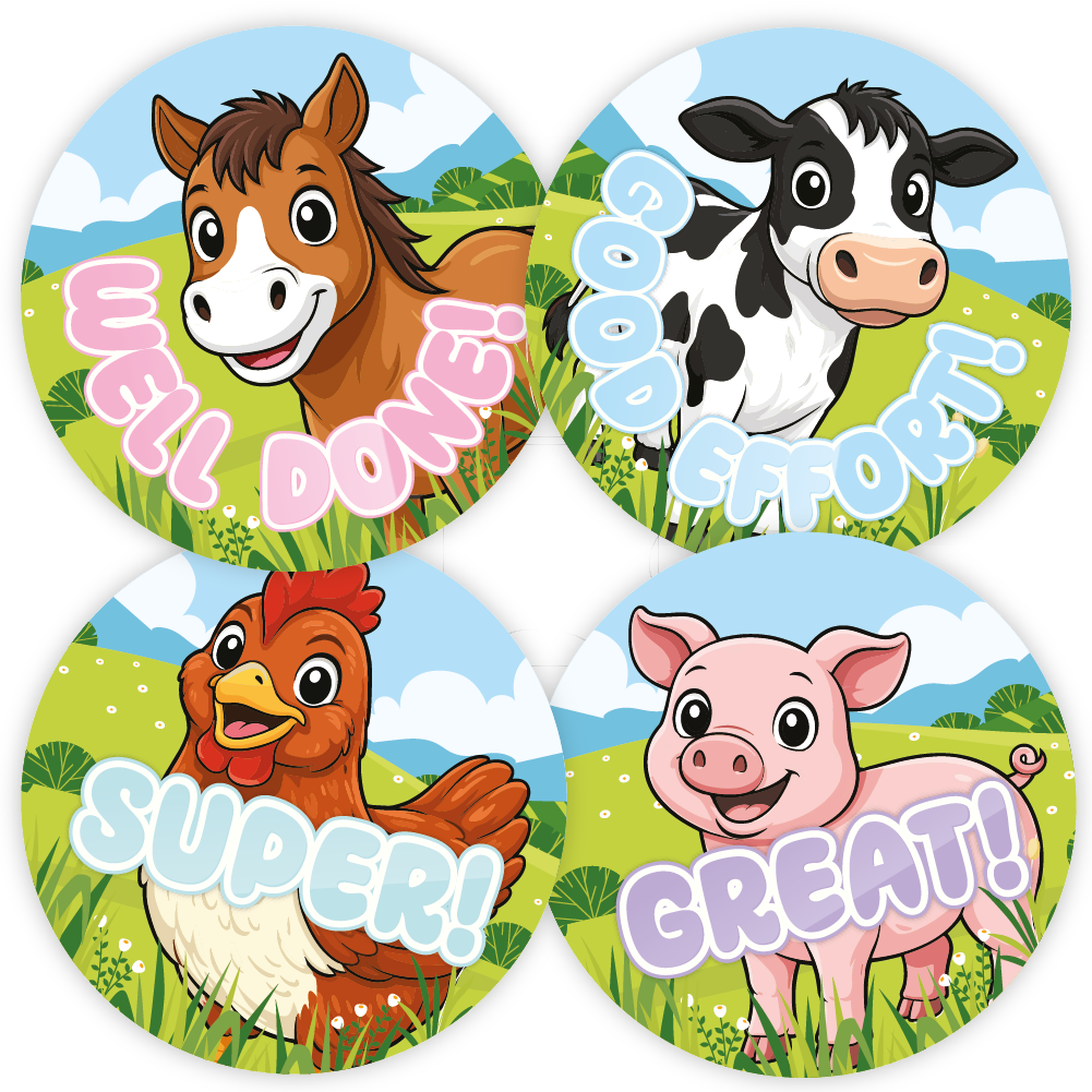 48 Cute Farm Animals Praise Words Reward Stickers — MyClassroom
