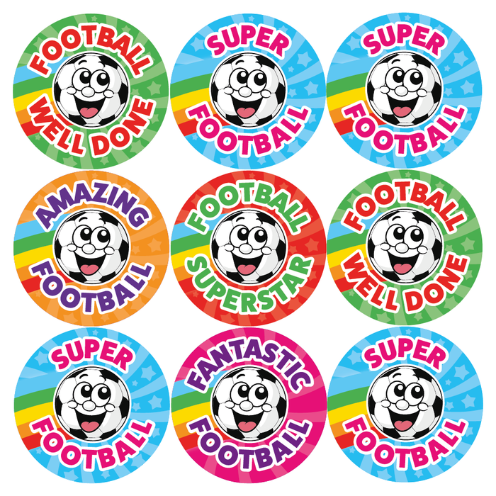 144 Smiling Football Reward Stickers for PE Teachers and Coaches 30mm