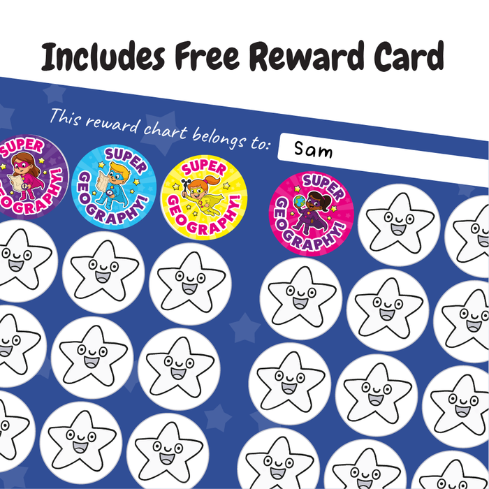 Superhero Geography Reward Stickers