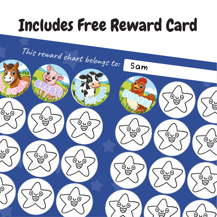 144 Cute Farm Animals Praise Words Reward Stickers 30mm Reward Stickers for School Teachers, Parents and Nursery