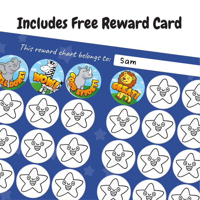 144 Safari Animals Praise Words Reward Stickers for School Teachers, Parents and Nursery 30mm