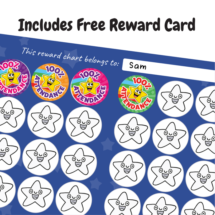144 100% Attendance Star Reward Stickers for School Teachers 30mm