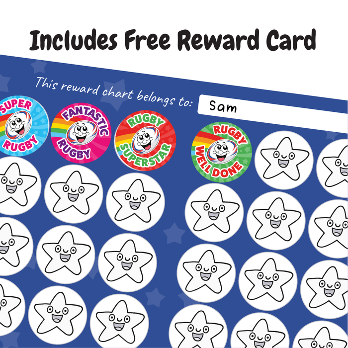 48 Smiling Rugby Reward Stickers for PE Teachers and Coaches 30mm