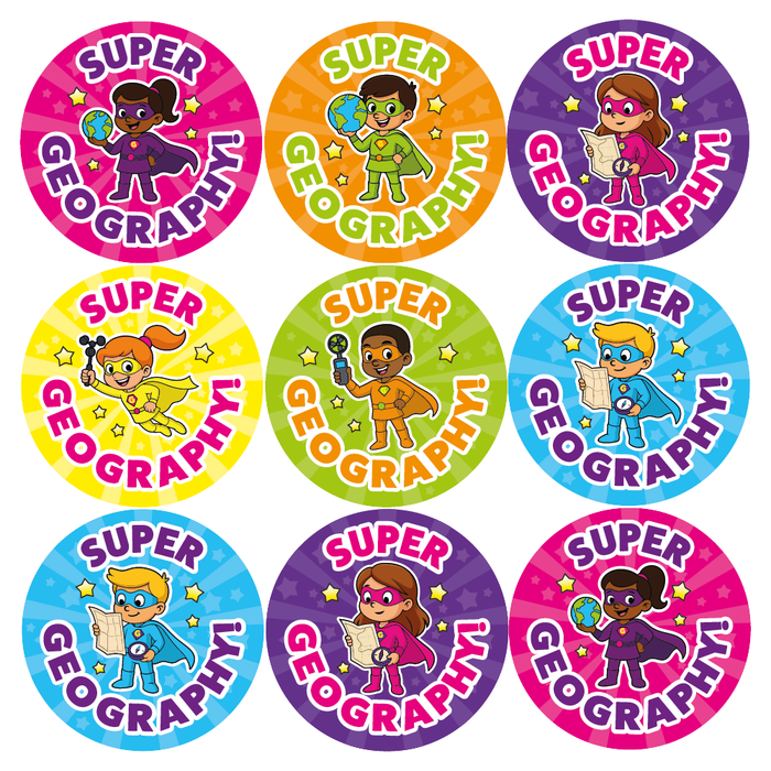 Superhero Geography Reward Stickers