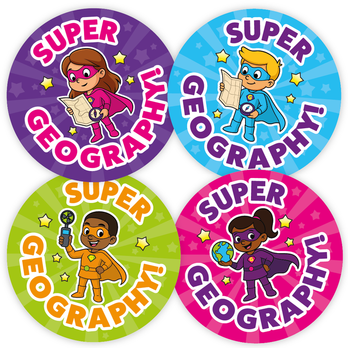 Superhero Geography Reward Stickers