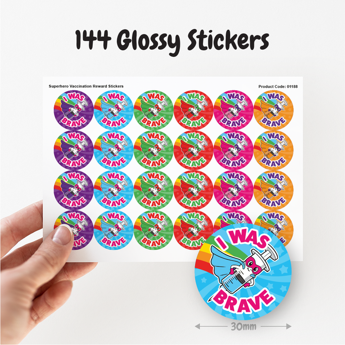 144 Superhero Vaccination Reward Stickers for School Teachers, Doctors and Nurses 30mm