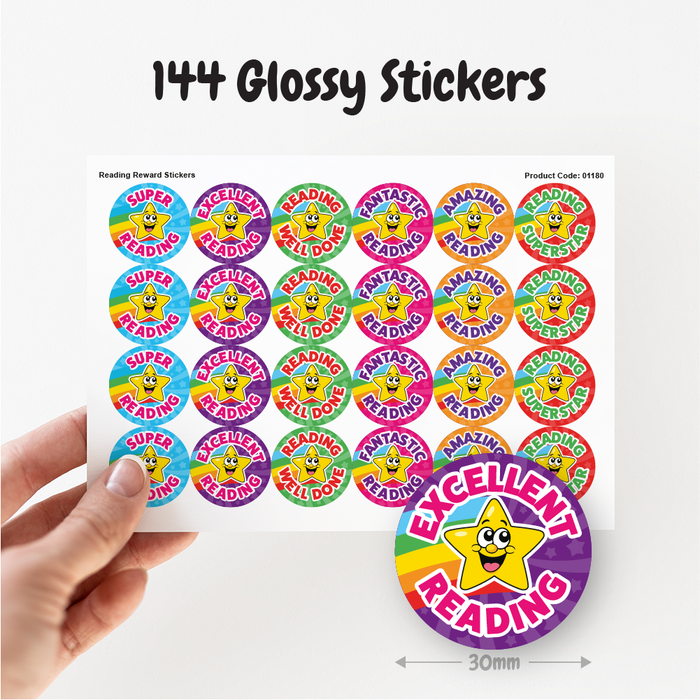 144 Reading Superstar Rainbow Reward Stickers for School Teachers and Parents 30mm