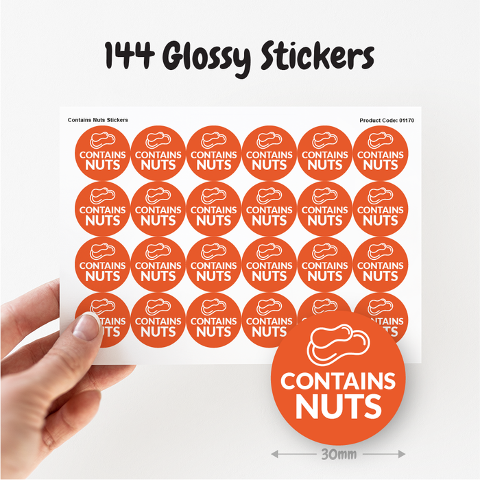 144 Contains Nuts Food Allergy Labels 30mm