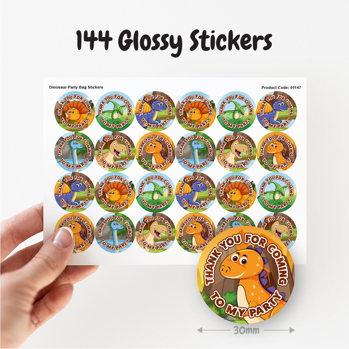Dinosaur Thank You for Coming to My Party Stickers