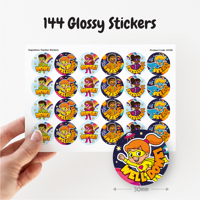 Superhero Praise Words Reward Stickers