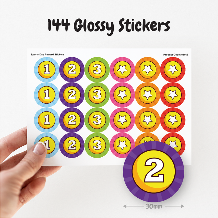 144 Sports Day 1st 2nd 3rd Place Reward Stickers 30mm
