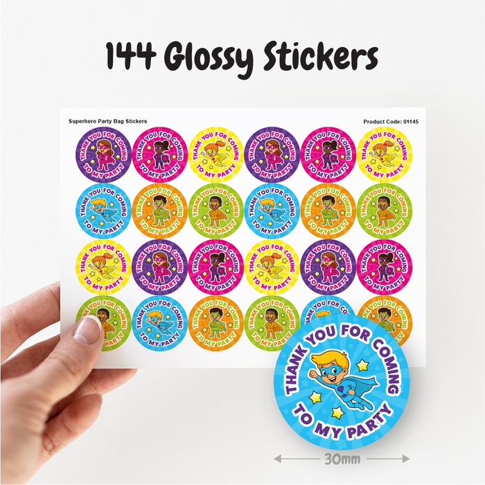 Superhero Thank You for Coming to My Party Stickers