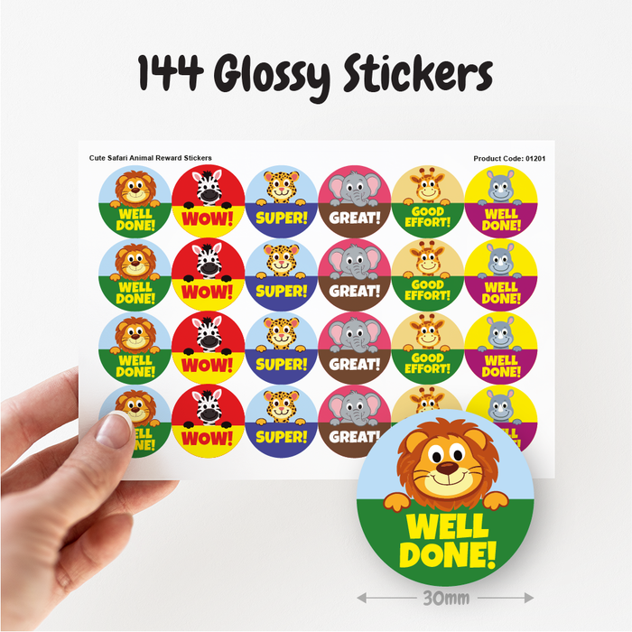 Cute Safari Animals Reward Stickers