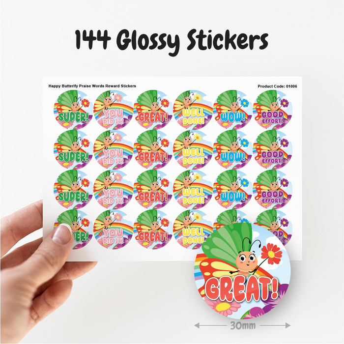 Happy Butterfly Praise Words Reward Stickers