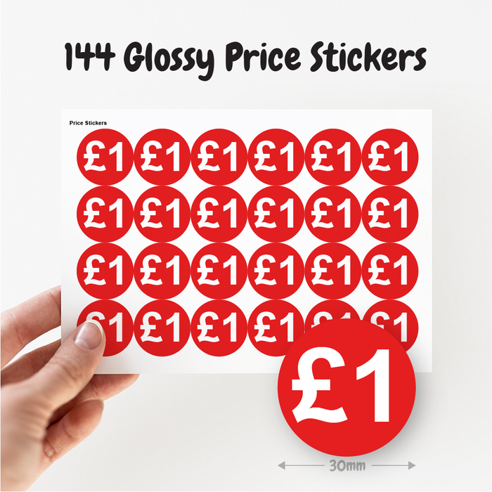 144 30mm Red Price Stickers for School Summer Fairs, Shops, Car Boot Sales