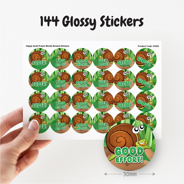 Happy Snail Praise Words Reward Stickers