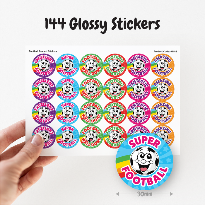 144 Smiling Football Reward Stickers for PE Teachers and Coaches 30mm