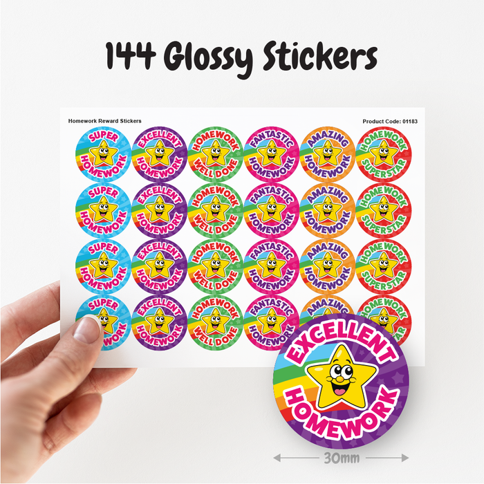 144 Homework Superstar Rainbow Reward Stickers for School Teachers 30mm
