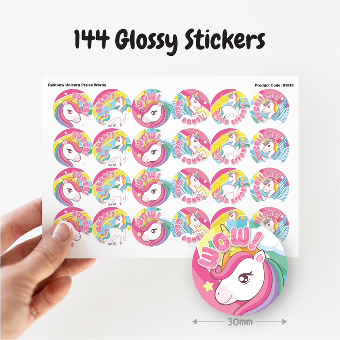 Rainbow Unicorn Praise Words Reward Stickers