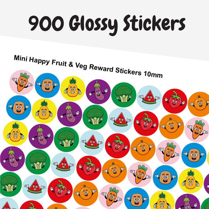 Mini Happy Fruit and Veg Reward Stickers (10mm)