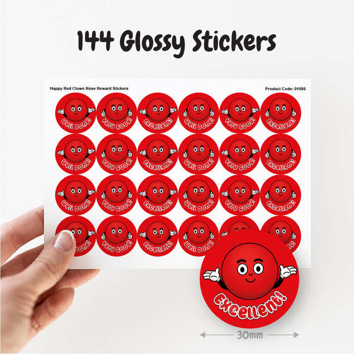 Happy Red Clown Nose Praise Words Reward Stickers